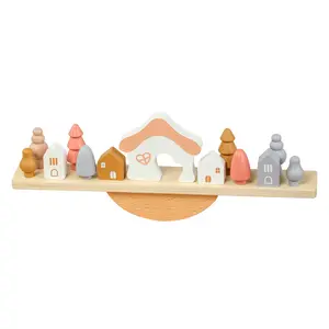 2024 Latest Wooden Balance Toy with Rainbow House and Little Tree Blocks for Children's Balancing Building Blocks