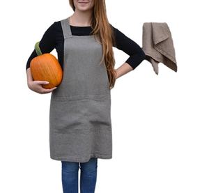 Delantal de Lino Natural con Cruz en la Espalda, Delantal de Cocina de Lino Lavado a la Piedra - Product Image 1