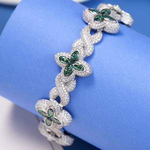 In Bulk Hip Hop Rap Style 925 Silver Iced Out Green Emerald Marquise Cuban Link <b>White</b> Gold Plated Moissanite Diamond <b>Bracelet</b> - Product Image 1