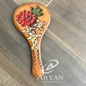 Espejos de tamaño de bolsillo de cuero auténtico de diseñador vintage único, producción a granel promocional, diseño único, espejos de tocador de viaje vaquera - Product Image 1