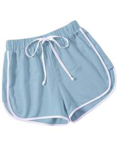 Sky Blue Women Sports <b>Shorts</b> With White Trim Elastic Waist Breathable Summer Activewear Lightweight Comfortable Running Bottoms - Product Image 1