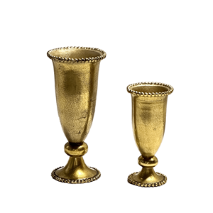 Vase à fleurs en aluminium Texture dorée finie avec boule en métal haut et bas Vase à fleurs design arrondi Lot de 2 - Product Image 1