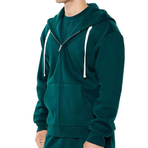 Sweat-shirts à capuche personnalisés de haute qualité, surdimensionnés, à épaules tombantes, pour hommes, 100% coton molletonné, logo personnalisé, fermeture éclair, poids lourd pour hommes - Product Image 1