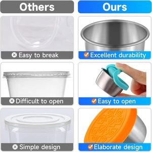 Koleksi hadiah 6-Pack 1.6 OZ wadah bumbu saus Salad baja tahan karat tutup silikon penjaga kesegaran terbuka - Product Image 2