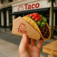 Plateau en papier personnalisé avec logo pour tacos, support alimentaire biodégradable, boîte jetable pour restauration rapide, vente directe en gros