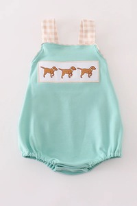 Robe de bébé mignonne à la menthe avec chiot de chasse brodé tenue douce et confortable pour la récréation et un usage quotidien - Product Image 5