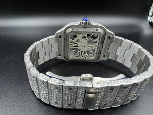 Montre de luxe 39,8 mm en acier inoxydable, boîtier carré, squelette antique, diamants Moissanite, style Hip Hop glacé, mouvement mécanique - Product Image 3