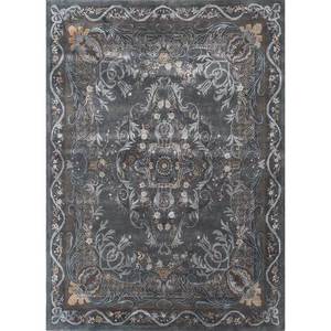 Tapis rectangulaire en laine et viscose tufté à la main Kora gris et noir, motif médaillon tissé plat Top-180, pour couloir et décoration intérieure - Product Image 1