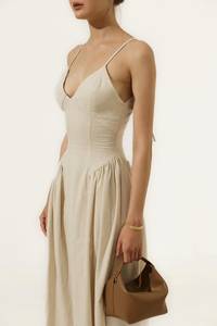 Chic femmes été Maxi robe élégante lin Sweatheart cou sans manches taille naturelle tissé disponible en grandes tailles - Product Image 3