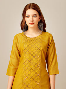 Traje de viscosa para mujer completamente cosido rayón algodón Magic Slub Kurti bordado intrincado estampado étnico moda india pakistaní - Product Image 4