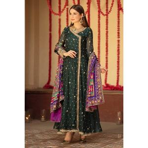 Vestido largo amarillo Salwar Kameez de gasa, traje de diseñador paquistaní, ropa de boda, Colección Eid, venta, 2023 - Product Image 6