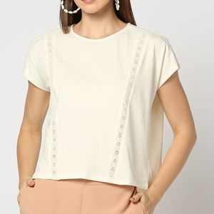 Camiseta lisa con bordado personalizado de alta y alta calidad para mujer, camisetas ajustadas con cuello redondo a la moda para mujer - Product Image 1