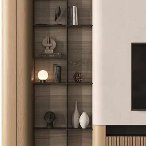 KEJIA Open <strong>Shelving</strong> Entertainment Center for Modern Living Rooms Minimalist Floating <strong>TV</strong> <strong>Wall</strong> Unit with Dark Wood Grain - Product Image 3