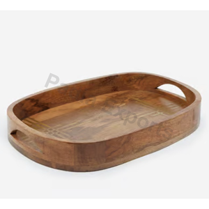 Plateau ovale Plateau en bois rectangulaire classique Plat poli avec finition en bois But décoratif pour canapé - Product Image 1