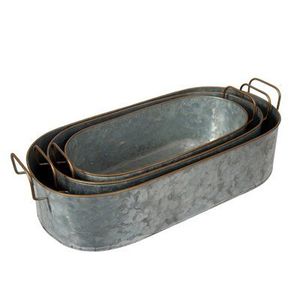 Plateau de ferme rond avec poignées Plateau rectangulaire en métal galvanisé avec base en bois - Product Image 6