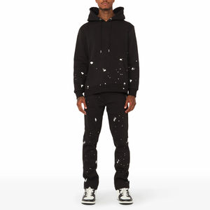 Conjunto Deportivo Personalizado Informal de Pantalones Deportivos Anchos y Sudadera con Capucha, Estilo Desgastado y Bordado, Novedad 2025 - Product Image 1