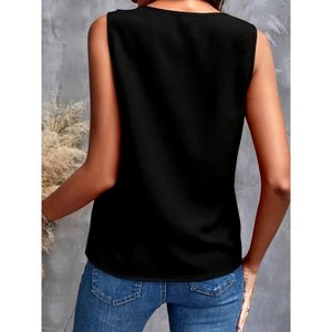 Blusa sin mangas con cuello con volantes para mujer, Sandy, 36649 - Negro - Product Image 3