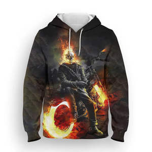 Sweat à capuche pour homme avec imprimé intégral de crâne de motard en 3D, pull en polaire chaud, streetwear décontracté - Product Image 3