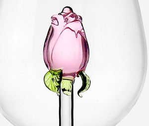 แก้วไวน์คริสตัลไร้สารตะกั่วคุณภาพพรีเมียมสำหรับงานแต่งงาน ตกแต่งด้วยดอกกุหลาบสีชมพูอย่างหรูหรา รูปทรงฟลุต ความจุ 300 มล. - Product Image 2