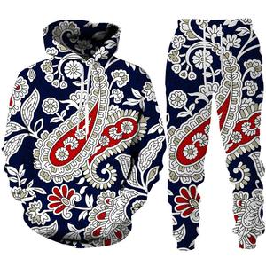 Conjunto Deportivo de 2 Piezas con Estampado 3D de Flores de Cachemira Coloridas, Sudadera con Capucha y Pantalones para Hombre/Mujer, Ropa Deportiva con Logotipo, Conjunto de Moda para Parejas - Product Image 3
