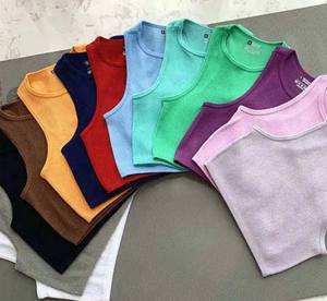 Women's Solid <b>Sleeveless</b> Tank <b>Top</b> Hand <b>Knitted</b> Stretch Rib Knit Casual Streetwear with Cropped Design - Product Image 2