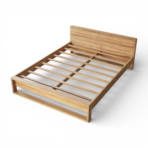 Modern Minimalist Solid Teak Wood Hand Carved <b>Storage</b> Platform <b>Bed</b> <b>Frame</b> Japanese Style Low Profile <b>Queen</b> Size Home Hotel - Product Image 1