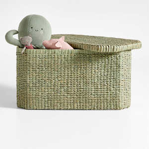 Vietnam Whole Water Hyacinth Toy Storage <b>Basket</b> with Lid Green <b>Woven</b> Kids Organizer Bin for Nursery Home Decor - Product Image 4