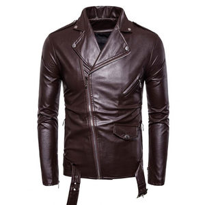 Chaqueta de Motociclista de Cuero Vacuno Genuino Personalizada de Diseño Premium para Hombre, Estilo Vintage Elegante con Cuello Alto, Impermeable y con Cremallera Larga - Product Image 1