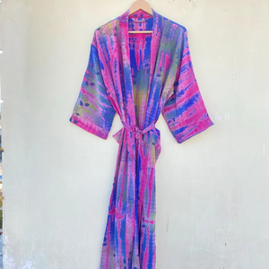 Kimono de seda 100% para mujer, bata de secado rápido, suave, tamaño libre para verano, otoño, primavera, estilo de vida diario con cierre de cordón - Product Image 1
