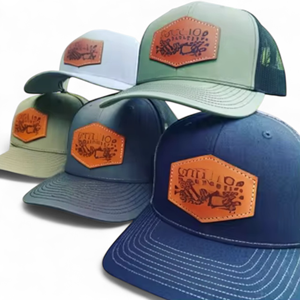 Sombrero de camionero de cuero de 6 paneles plano personalizado para niños Gorra promocional grabada con láser personalizada Diseño de Francia a granel - Product Image 1