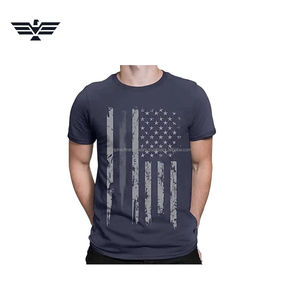 T-shirt décontracté à manches longues pour homme, motif drapeau américain vieilli, ligne bleue fine tricotée sur le devant, 100 % polyester, couleur unie - Product Image 1