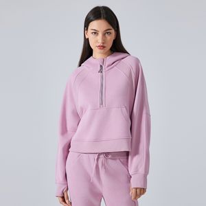 Automne hiver femmes nouveau chaud velours sport à capuche demi fermeture éclair Yoga costume avec quatre voies Stretch Fitness sport sweats à capuche - Product Image 2