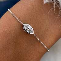 Cadena de Eslabones Minimalista Hecha a Mano con Diseño Floral y Diamantes de Laboratorio Marquise de Corte Brillante en Plata de Ley 925 Genuina