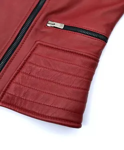 Womens Real Red Leather <b>Jacket</b> Double Zip Front Biker Coat Quilted Sleeve <b>Sheepskin</b> Outerwear Custom Slim Fit Moto <b>Jacket</b> - Product Image 6