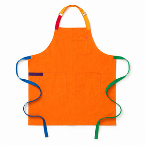 Orange Canvas Bib <b>Apron</b> with Colorful Straps and Pockets Reusable Durable Fashionable Machine Washable for Cooking Daily Use - Product Image 1