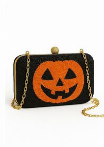 Bolso de mano con cuentas de calabaza de Halloween hecho a mano Jack O Lantern monedero de noche con cadena de oro para mujer fiesta y regalo - Product Image 3