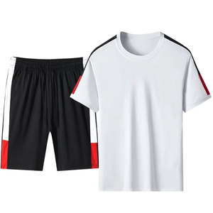 Casual Men's Two-Piece Summer Loungewear Contrast Color Solid Print Pattern <b>Knitted</b> Fabric Short Sleeve Shirt <b>Sets</b> - Product Image 6