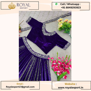 Nouvelle couleur violette Viscose velours broderie séquence travail mariage Collection Lehenga Choli avec Dupatta surat - Product Image 6