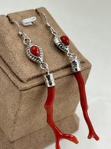 ต่างหูระย้ารูปปะการังลูกแพร์เงินแท้925ทำด้วยมือต่างหูปะการังสีแดงธรรมชาติ - Product Image 2