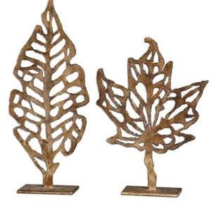 Décoration de Table créative, ensemble de 2 sculptures de feuilles pour la maison, la vaisselle de bureau, accessoires de décoration de Table en métal plaqué or - Product Image 2