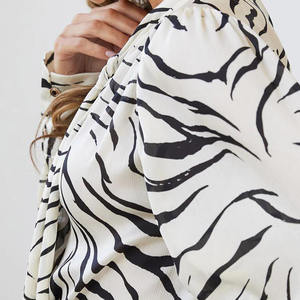 Bow Tie Collar <b>Long</b> Sleeve Puff Cuff <b>Women</b> Fashion Printed <b>Blouse</b> Lady Tops - Product Image 6