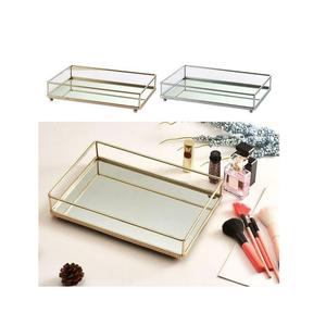 Bandeja de Espejo Geométrica Dorada de Lujo, Bandeja Decorativa de Metal Ornamentado para Maquillaje, Organizador de Perfumes, Joyas, Bandeja de Servicio para Bodas - Product Image 5