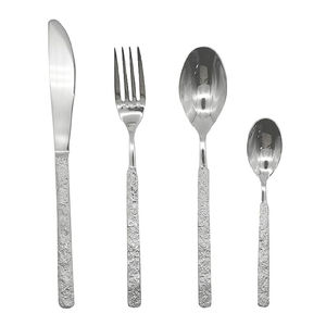 Venta al por mayor directa de fábrica de La India Cubiertos de acero inoxidable plateado con mango áspero Juego de cubiertos de bajo precio - Product Image 1