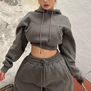 Ensemble de survêtement oversize en molleton personnalisé, ensemble deux pièces pour femmes, haut court et pantalon de survêtement pour femmes, vente en gros - Product Image 4