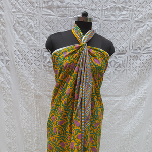 Latest Design Block Printed Cotton Fabric Sarong With Stitch Hem Bikini Swimsuit Body <b>Cover</b> <b>Up</b> Pareo Scarves, Neck Wrap Dupatta - Product Image 1