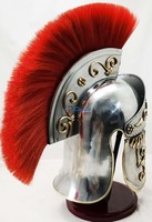 Casque de Chevalier Médiéval Romain en Acier, Armure Circulaire, Plume Rouge, Poli, Portable, Longue Durée de Vie, Cadeau de Noël, Personnage de Film/TV