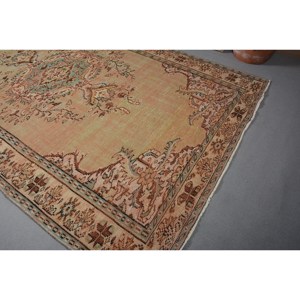 Alfombra turca vintage Beige-Marrón 6,6 X 9.9ft Tejido plano de lana con patrón de retazos para decoraciones de sala de estar o uso en pasillos - Product Image 2