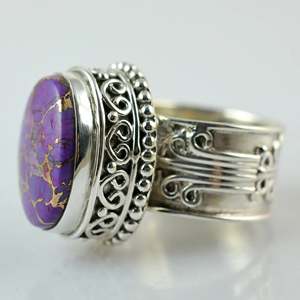 Bague artisanale bohème en argent sterling 925 avec incrustation de turquoise cuivrée violette, plaqué or 18 carats, cadeau idéal pour elle, pierre de naissance de décembre, forme ovale - Product Image 4