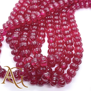 Bán buôn Red <span class=keywords><strong>Ruby</strong></span> <span class=keywords><strong>Corundum</strong></span> bí ngô hình dạng mịn Loose Bead Trung Quốc Đối với trang sức làm pha lê thạch anh tổng hợp 14 inch Strand - Product Image 2
