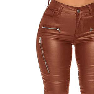 Pantalones de cuero ligeros de fabricación profesional para mujer 2025 nuevo estilo de ropa de calle pantalones de cuero de Color sólido para mujer - Product Image 4